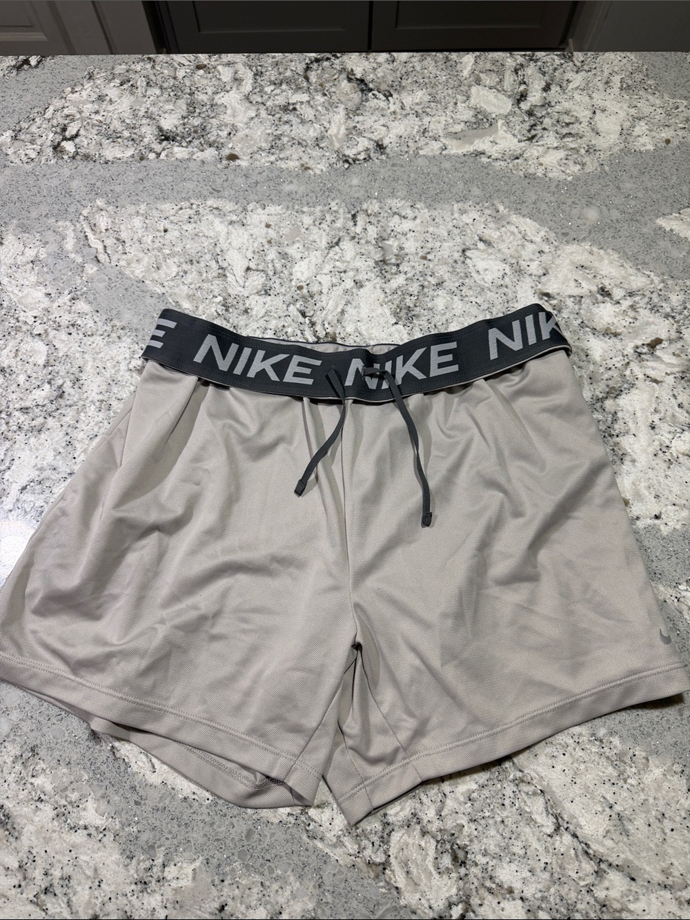Nike Women's Gray Athletic Shorts with Branded Fold Down Black Waistband